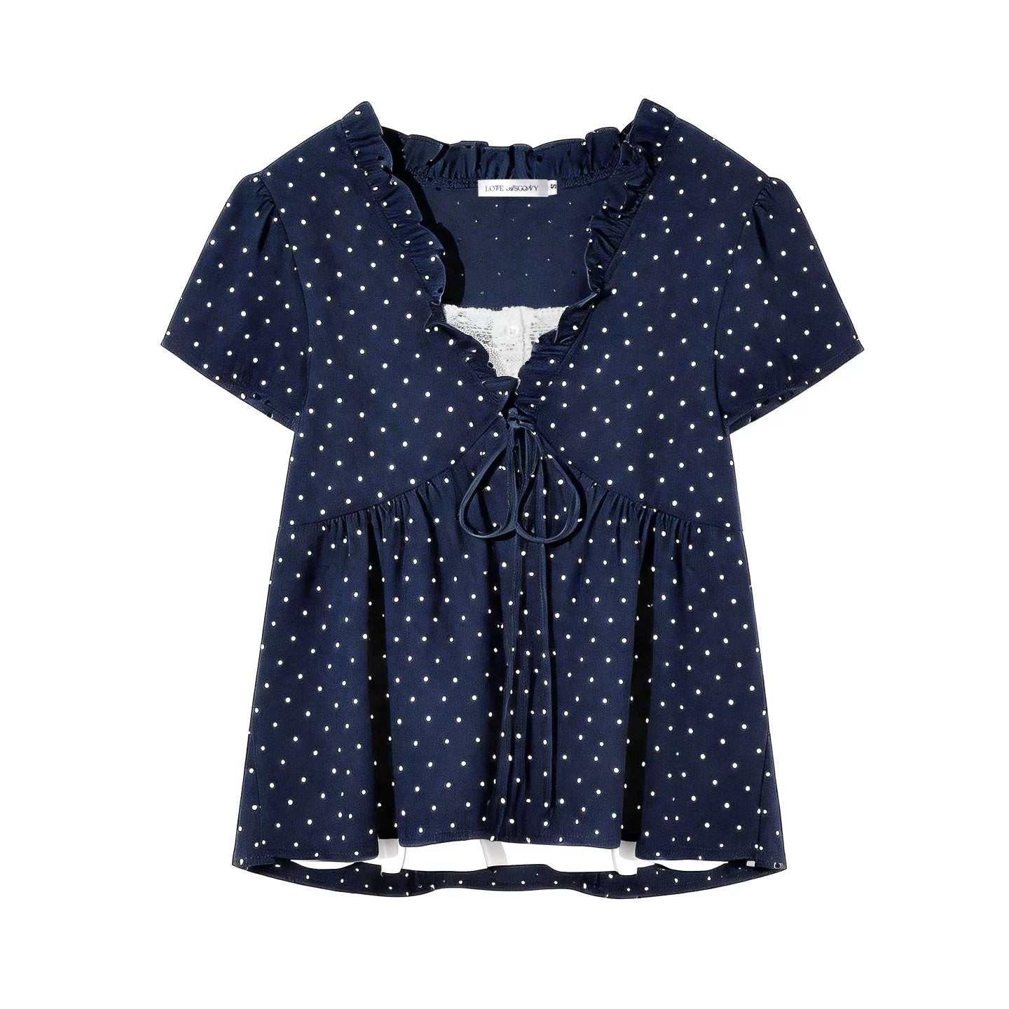 Ruffled Trim Polka Dot Layered Blouse