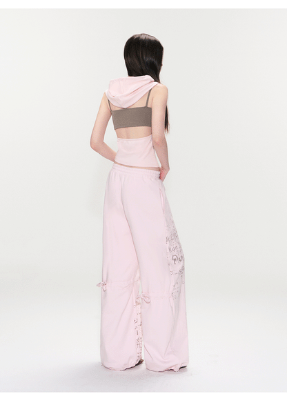 Vintage Graphic Drawstring Wide-Leg Pants