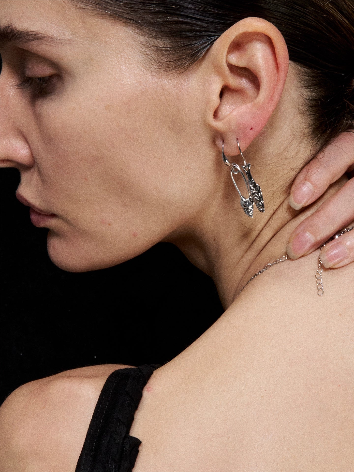 Silver-Tone Mini Fishbone Stud Earrings