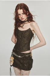 Distressed Washed Leather Bodycon Mini Skirt - CHINASQUAD