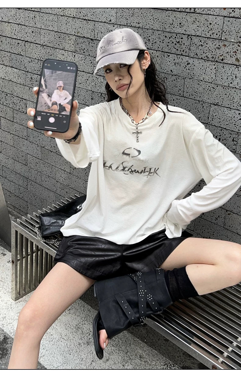 Vintage Washed Spray-Effect Long-Sleeve T-Shirt