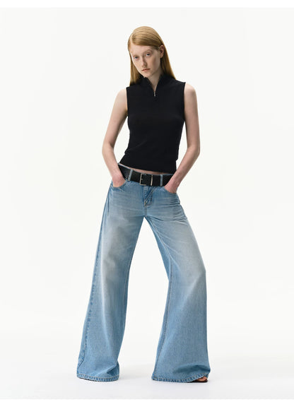 Linen-Blend Mock Neck Knit Tank