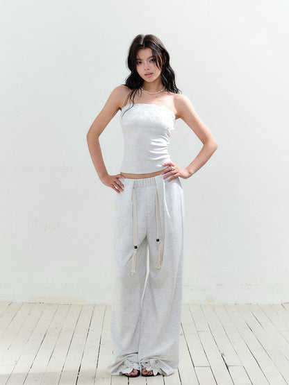 Contrast Waist Drawcord Wide-Leg Sweatpants