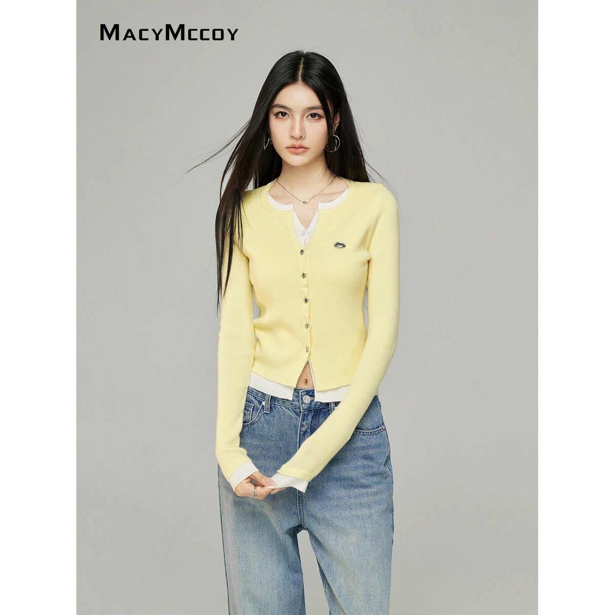 Contrast Layered Knit Cardigan