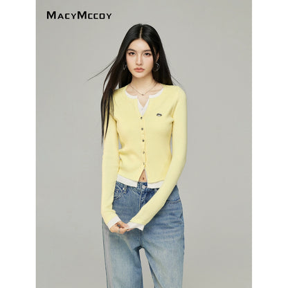 Contrast Layered Knit Cardigan