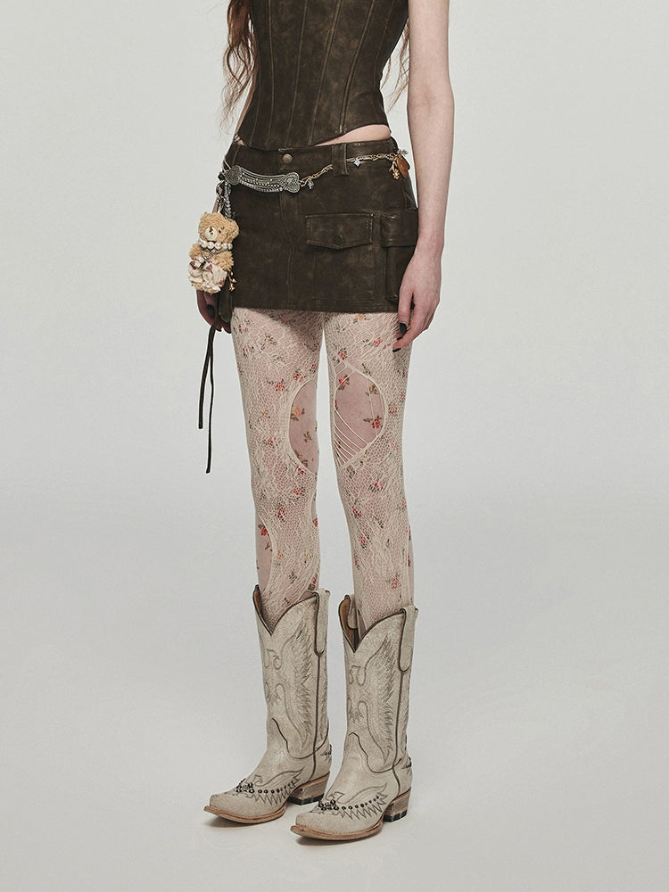 Distressed Washed Leather Bodycon Mini Skirt - CHINASQUAD