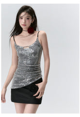 Sequin Sparkly Spaghetti Strap Tank Top - CHINASQUAD