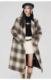 (Final Sale) Coffee Woolen Plaid Coat - CHINASQUAD