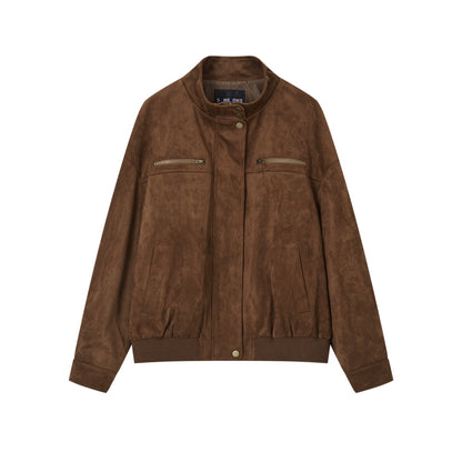 Faux Suede Varsity Jacket
