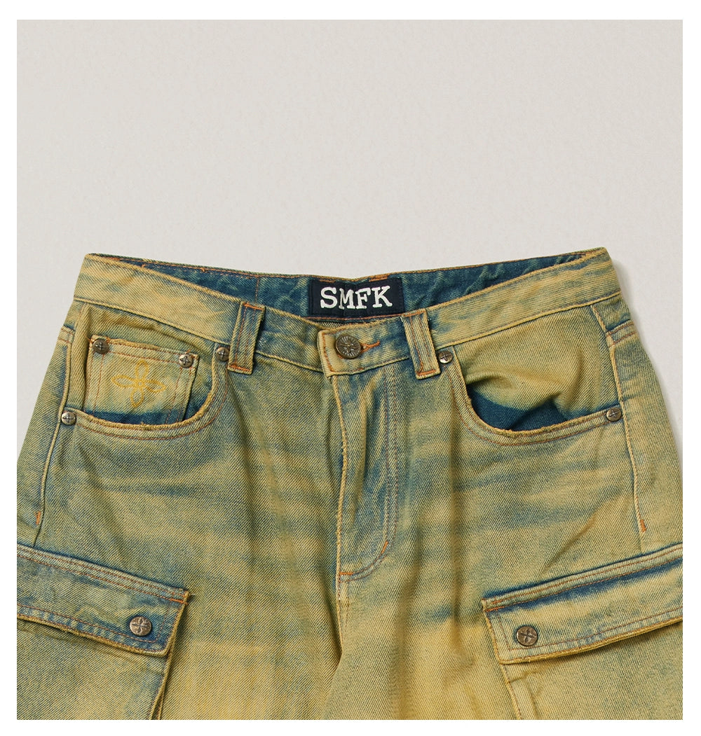 Wild Mustang Multi-Pocket Wide-Leg Jeans