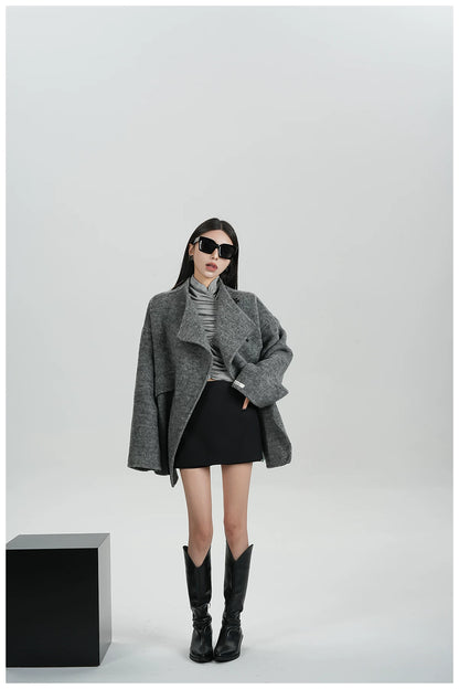 Double-Faced Wool Cape Jacket