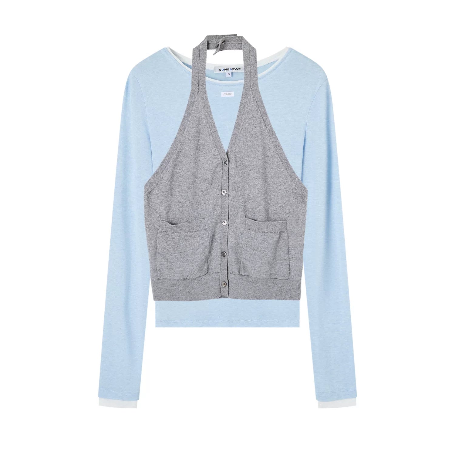 Layered Halter Tank &amp; Long Sleeve Knit Top Set