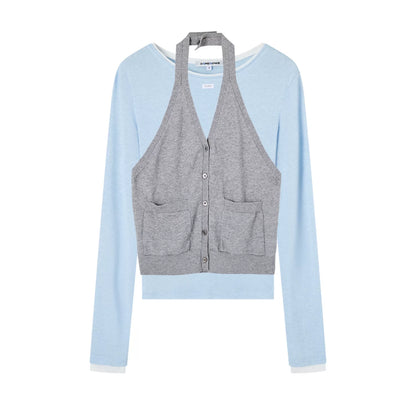 Layered Halter Tank &amp; Long Sleeve Knit Top Set