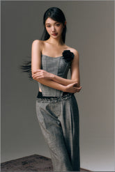 Gray Rose Decor Tube Top & Trousers Set - CHINASQUAD