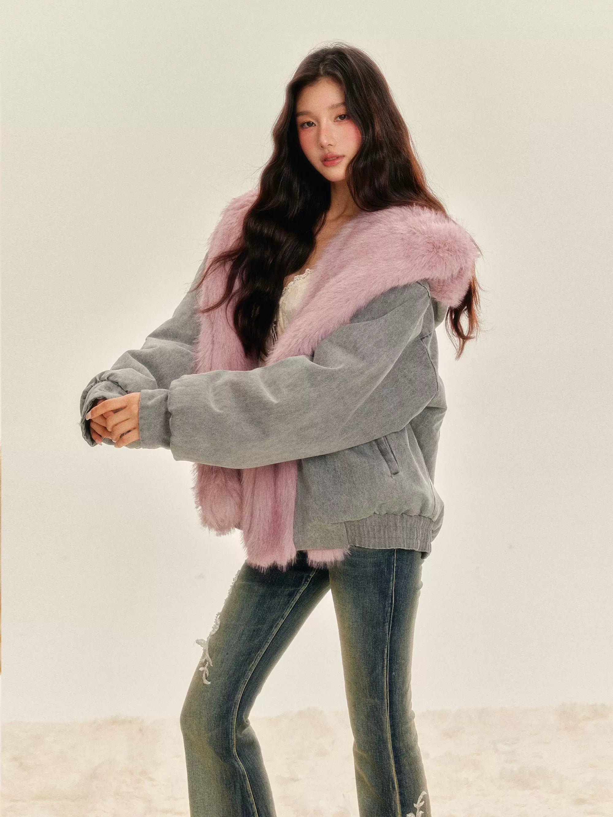 Reversible Eco-Faux Fur Denim Jacket