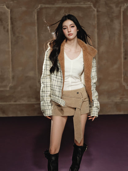 Faux Shearling Collar Wool-Blend Padded Jacket