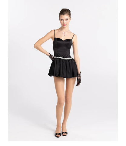 Pearl-Embellished Strappy Fit-and-Flare Mini Dress