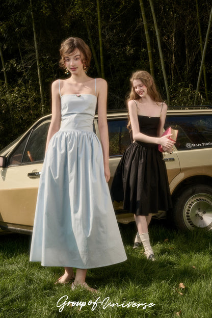 Baby Blue Bow-Tie Layered Maxi Dress