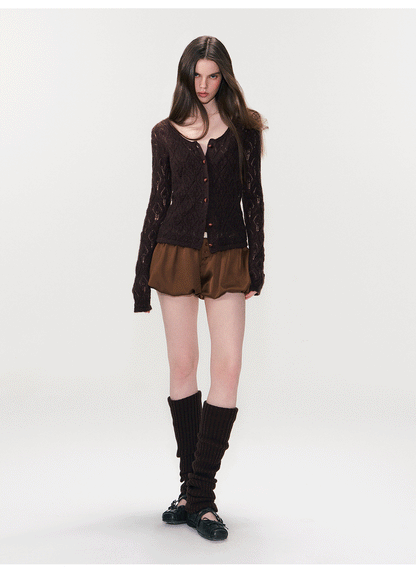 Mohair Blend Open-Knit Cardigan