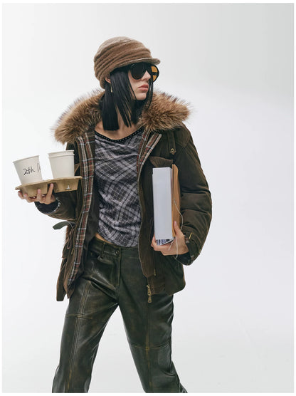 Detachable Fur Collar Utility Down Jacket