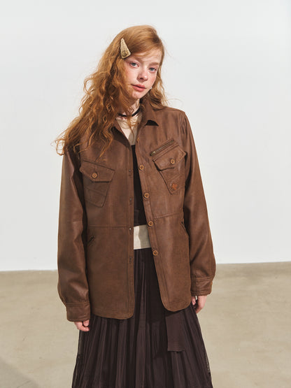 Multi-Pocket Suede Utility Jacket