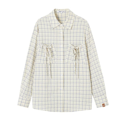 Drawstring Pocket Plaid Shirt