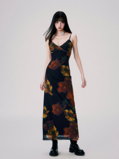 Vintage Printed Spaghetti-Strap Dress