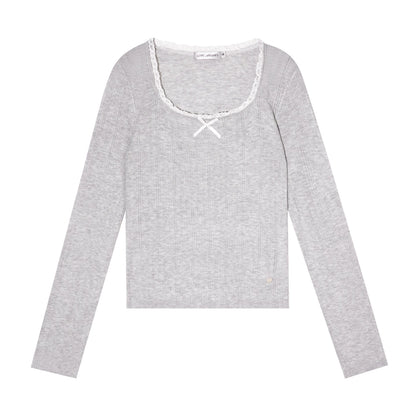 Bow Cutout Knit U-Neck T-Shirt