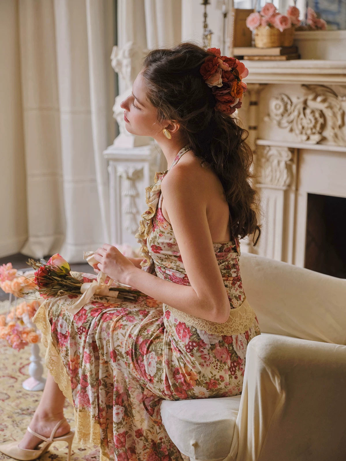 Flamenco Halter Mermaid Mesh Dress