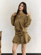 Yellow Plaid Low Waist Long Sleeve Dress - CHINASQUAD