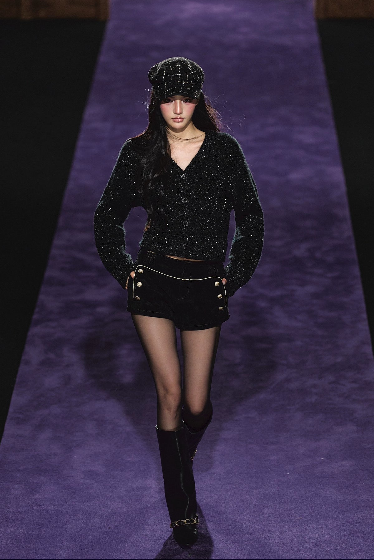 Shimmer V-Neck Sequin Detail Knit Cardigan