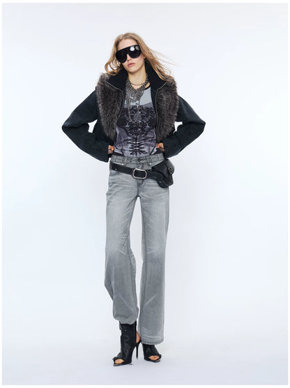 Reversible Newspaper Print Lace Panel Tank Top