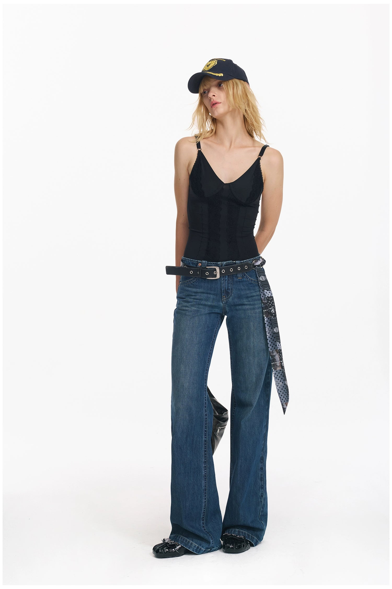 Washed Blue Embroidered Straight Jeans - CHINASQUAD
