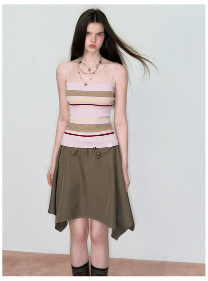 Knit Cardigan &amp; Striped Camisole Two-Piece Set