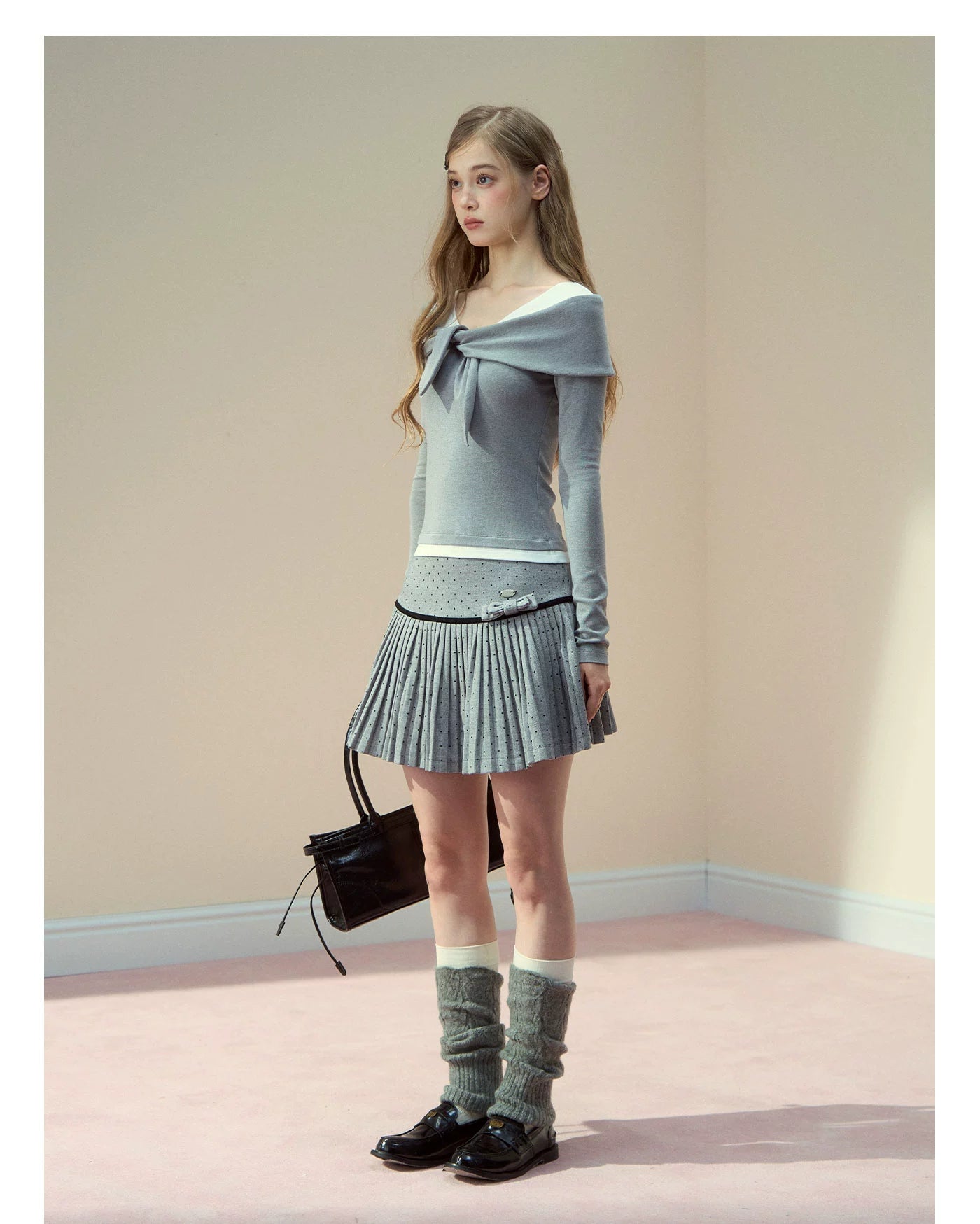 Polka Dot Bow Pleated Skirt - CHINASQUAD