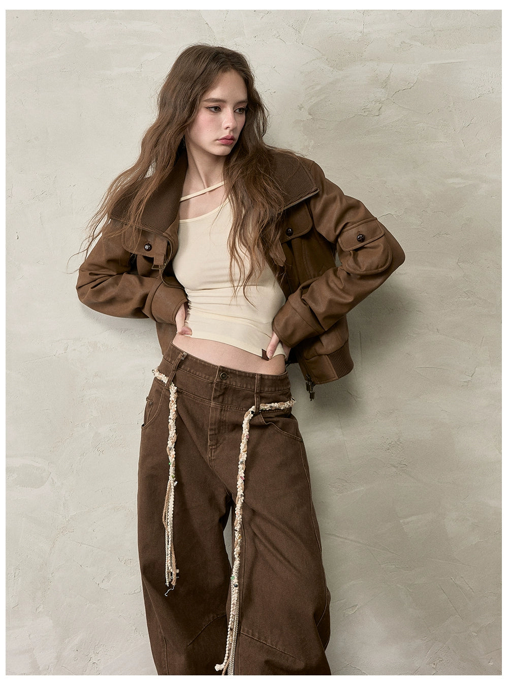 Vintage Contrast Lapel PU Leather Jacket