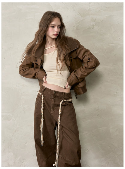 Vintage Contrast Lapel PU Leather Jacket