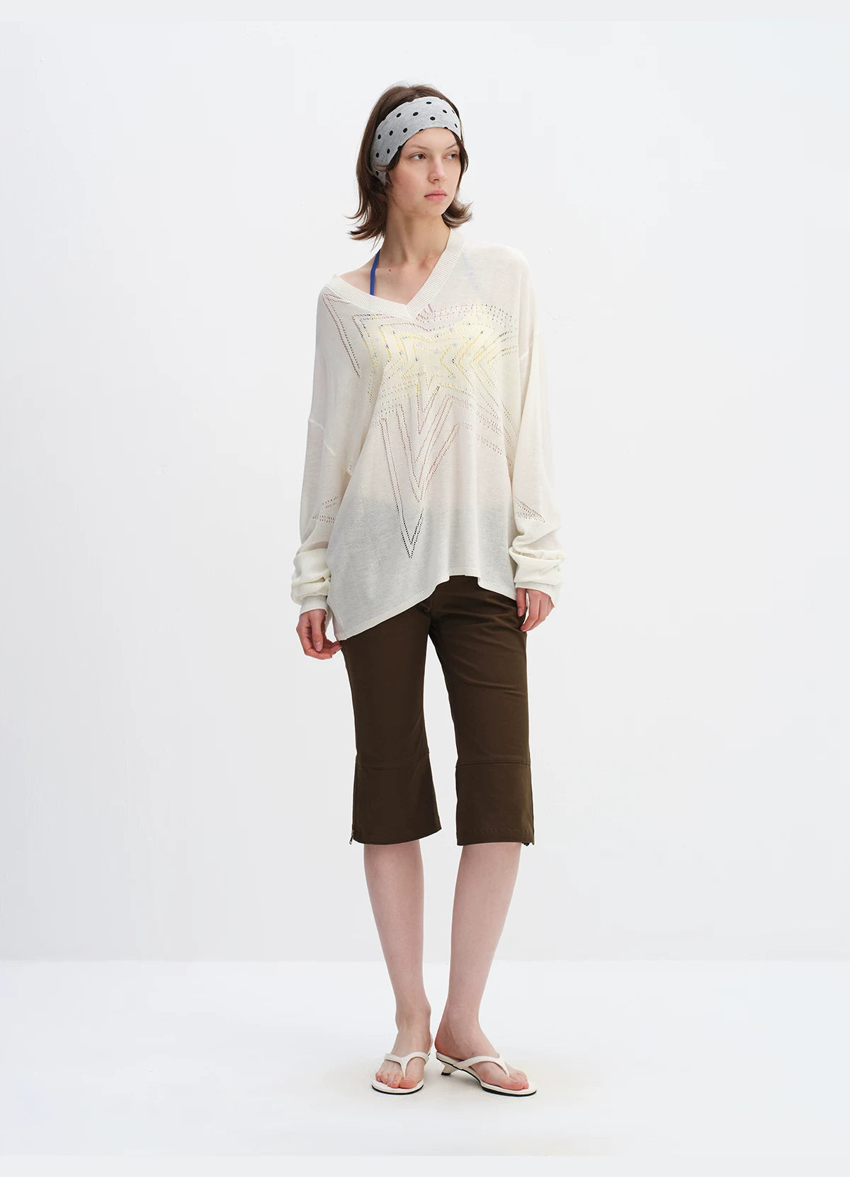 Cotton Hollow Star V-Neck Knit Cardigan