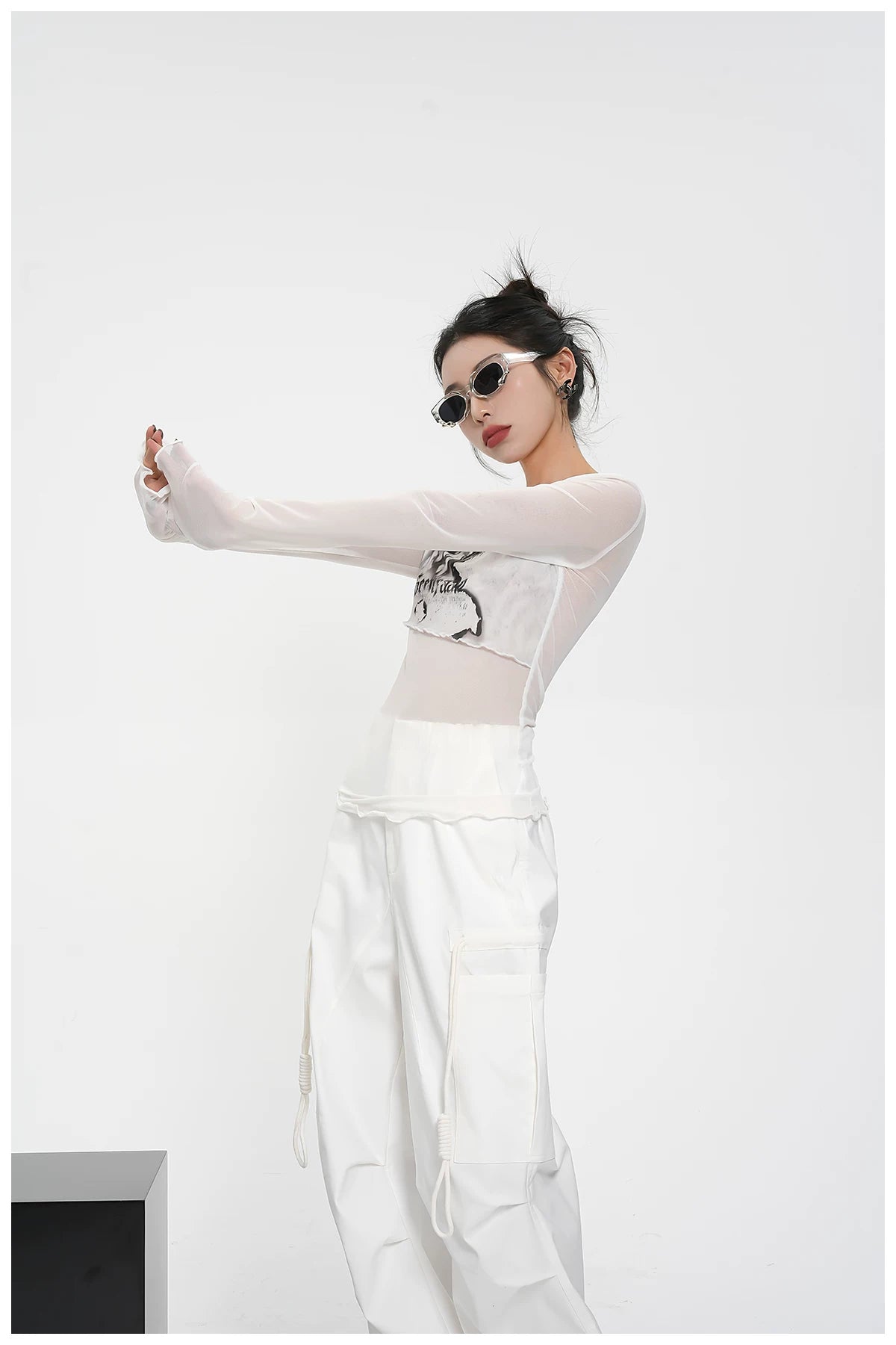 Street-Style Printed Mesh Long-Sleeve T-Shirt