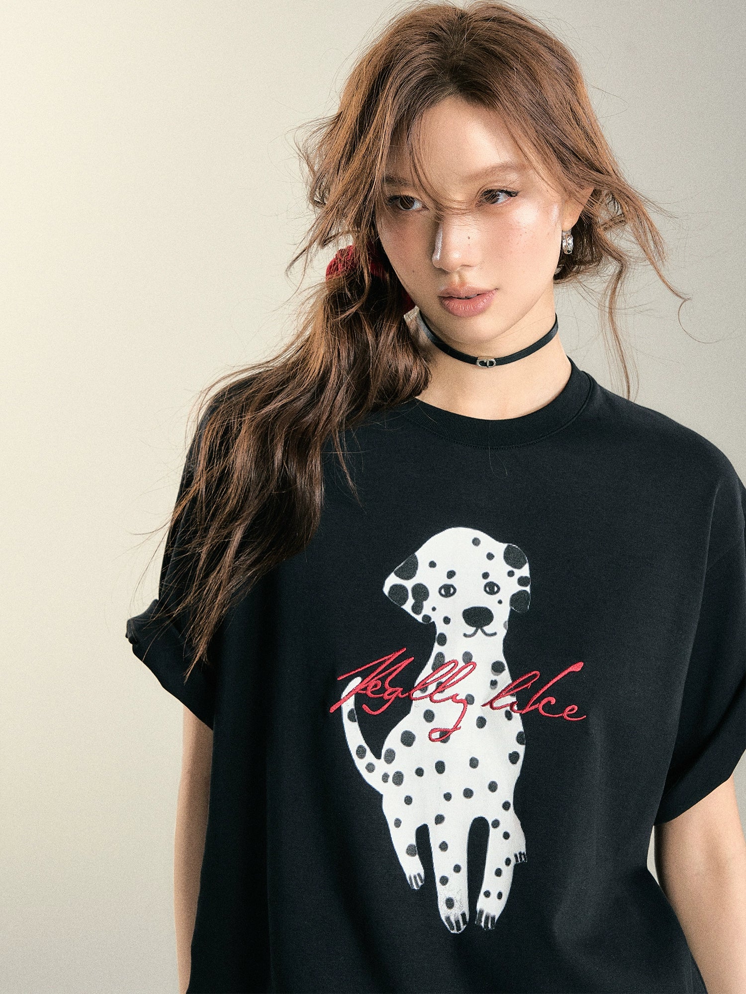 Black Dalmatian Print Silhouette T-shirt