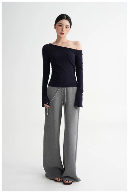 One-Shoulder Lyocell Flared Sleeve Fitted T-Shirt