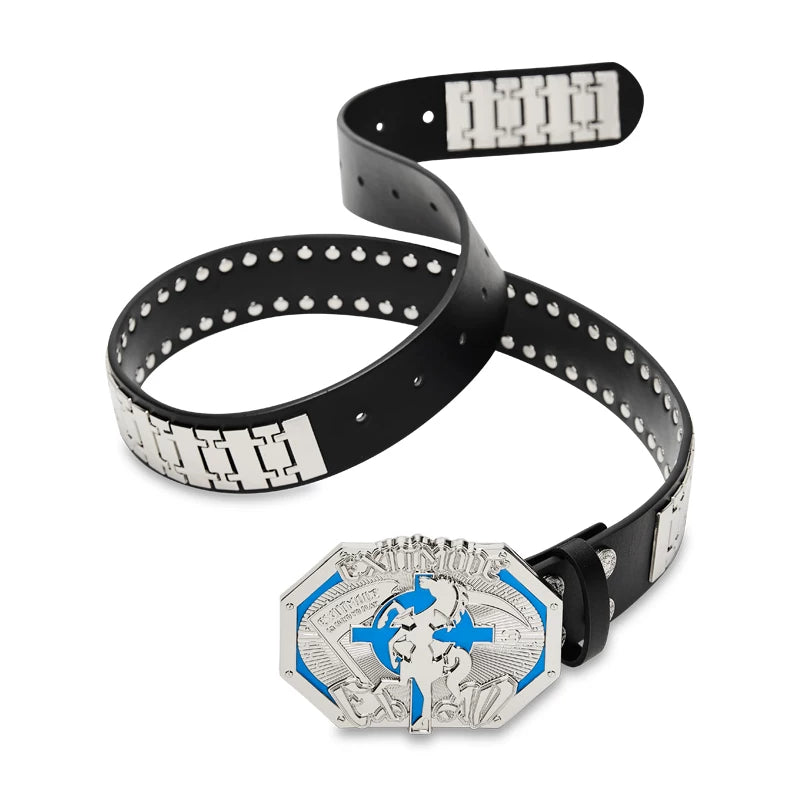 Chrono-Inspired Cross Emblem Leather Belt
