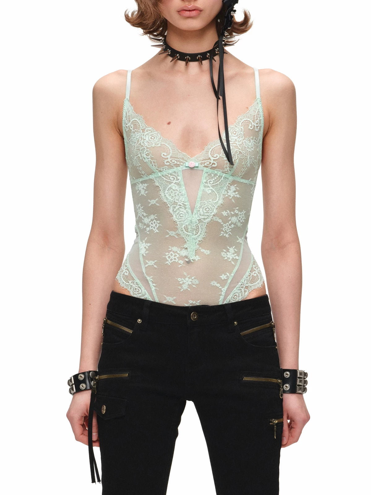 Lace Mesh V-Neck Bodysuit 1Jinn Studio