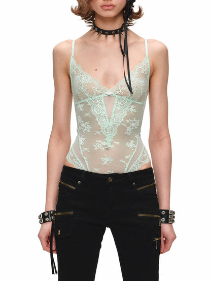 Lace Mesh V-Neck Bodysuit 1Jinn Studio