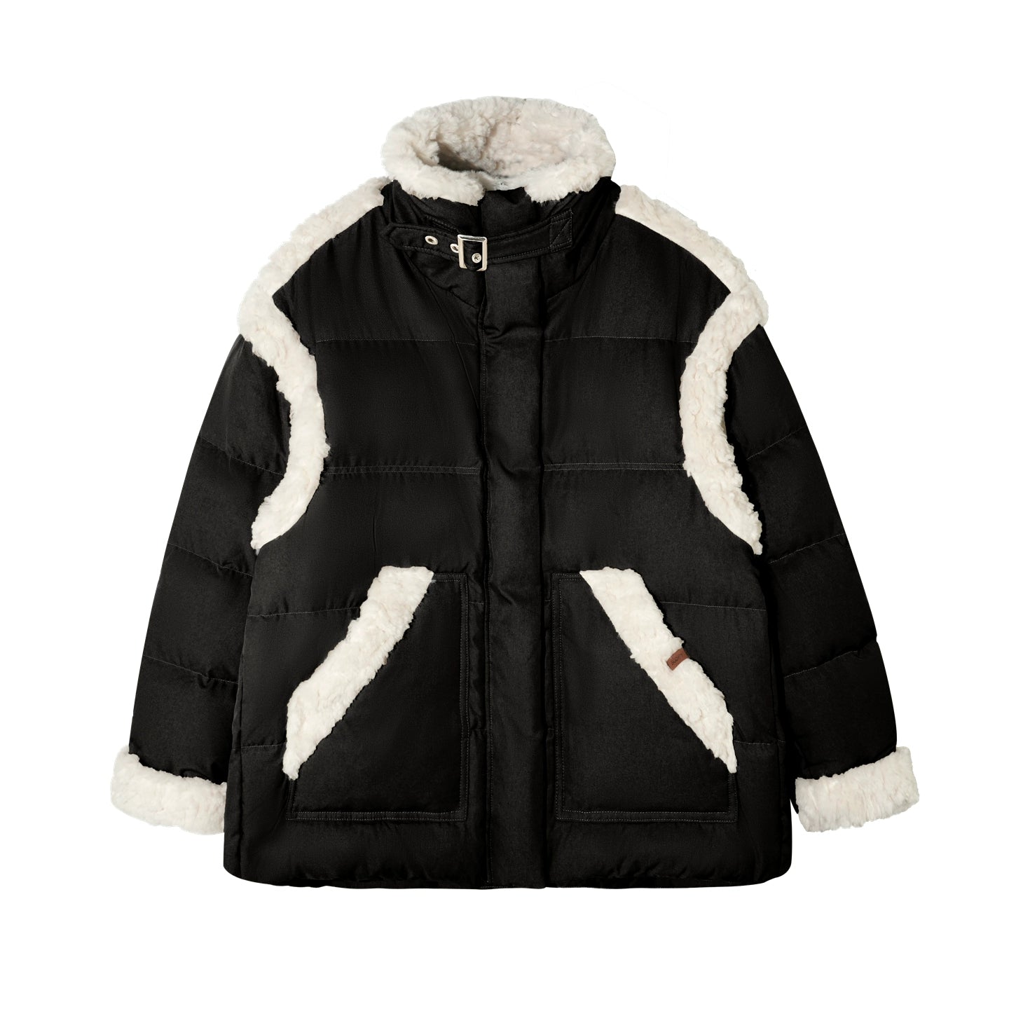 Faux Shearling Panel Down Jacket