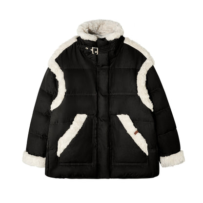Faux Shearling Panel Down Jacket