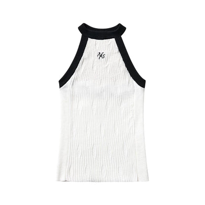 Asymmetric Ribbed Halter Knit Top