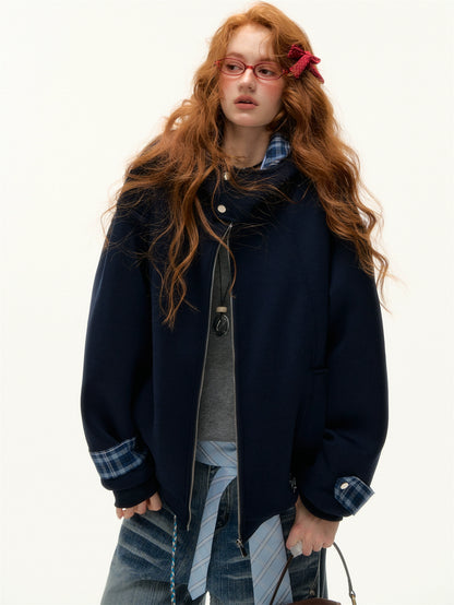 Patchwork Loose Embroidered Zip-Up Hoodie