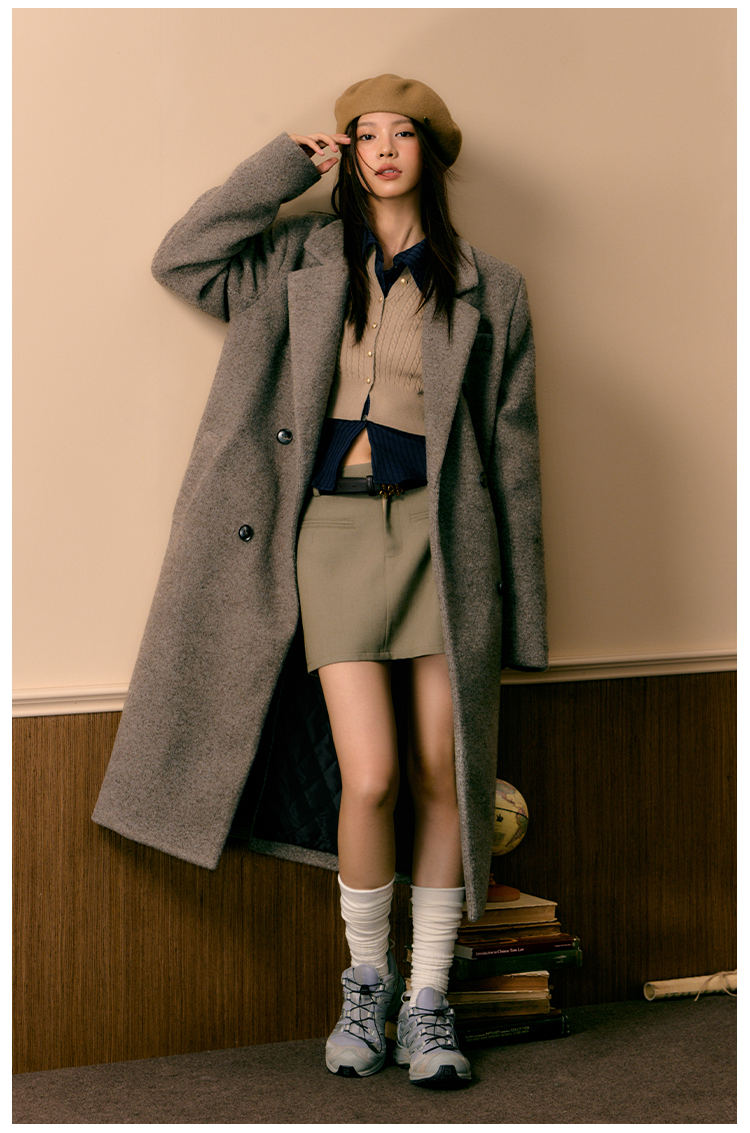 Coffee Double-breasted Wool Coat - CHINASQUAD
