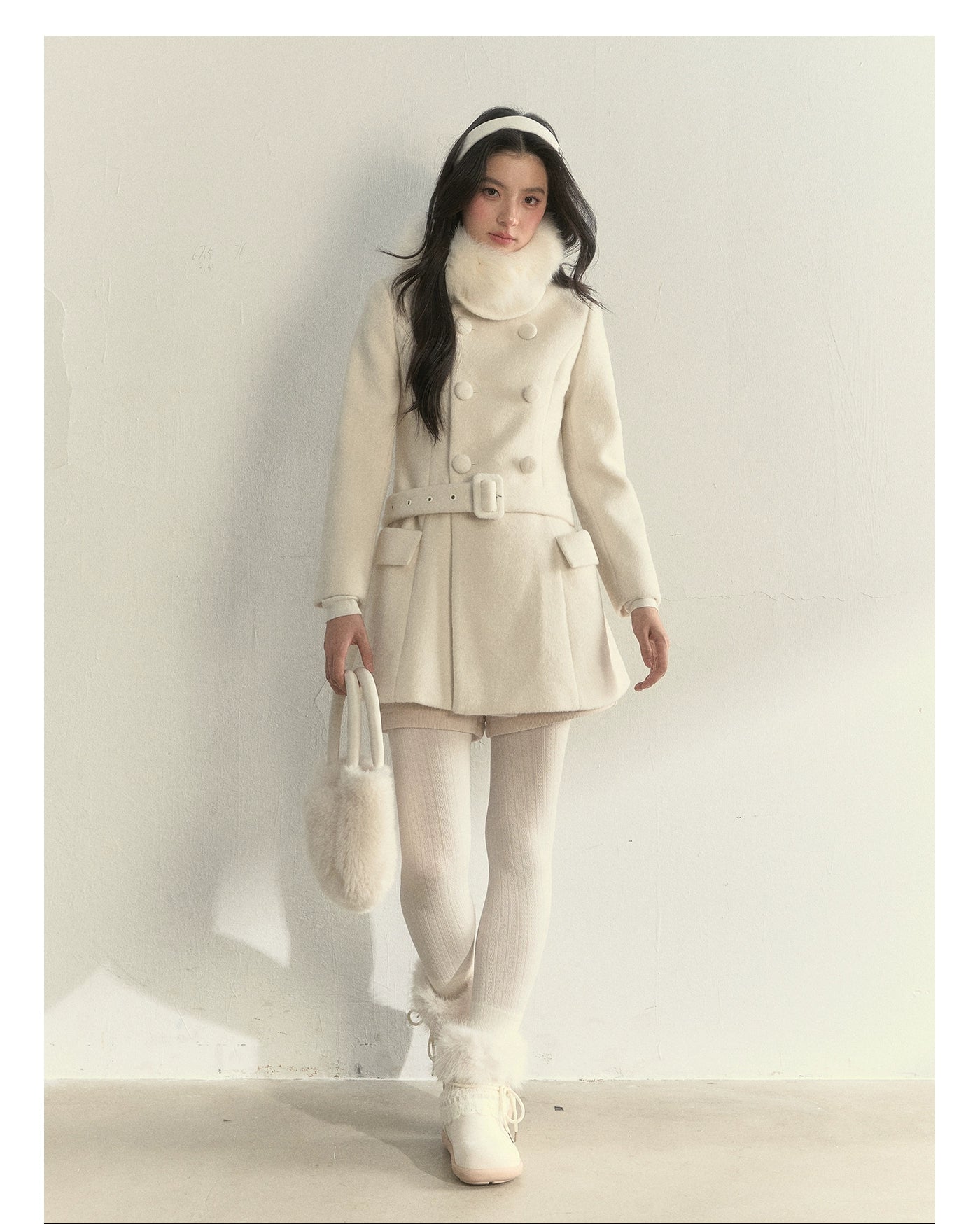 Wool Blend Double-Breasted Midi Coat